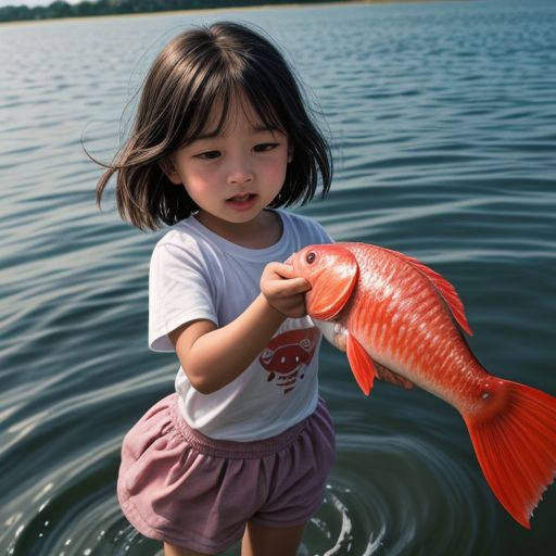 Bé Gái Thả Cá Chép Đỏ